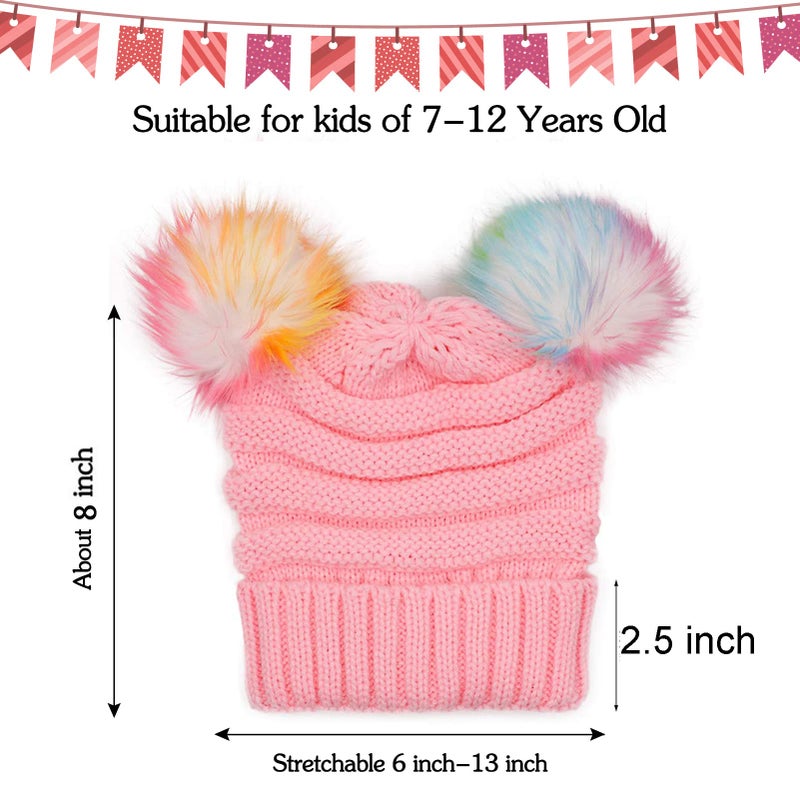 ACTLATI Kids Winter Knitted Beanie Hat Colorful Pompom Ears Ski Hat for Boy Girl(Ages 7-12) - Image 3
